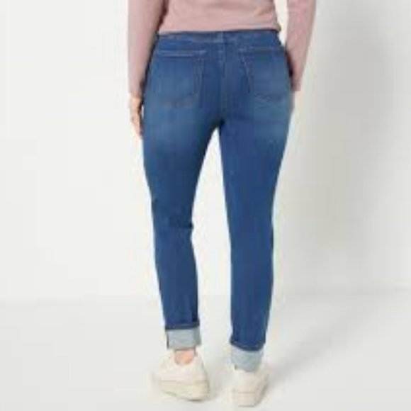 NWT DENIM & CO. EASY STRETCH CUFFED SLIM STRAIGHT JEANS DEEP INDIGO 2T (TALL) - Picture 2 of 6